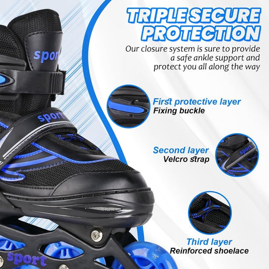 Verstelbare Kinderen inline skates voor Meisjes Jongens Beginners, Inline skates voor Kinderen en Tieners met lichtgevende wielen voor binnen en buiten Sport Paars & Blauw - happygetfit.com