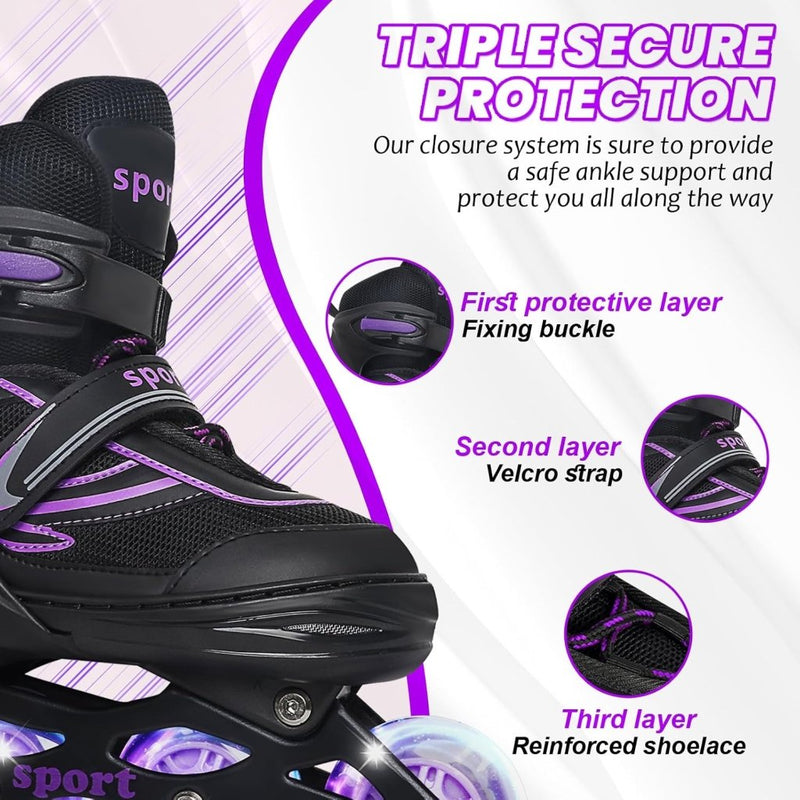Laad afbeelding in Galerijviewer, Verstelbare Kinderen inline skates voor Meisjes Jongens Beginners, Inline skates voor Kinderen en Tieners met lichtgevende wielen voor binnen en buiten Sport Paars &amp; Blauw - happygetfit.com
