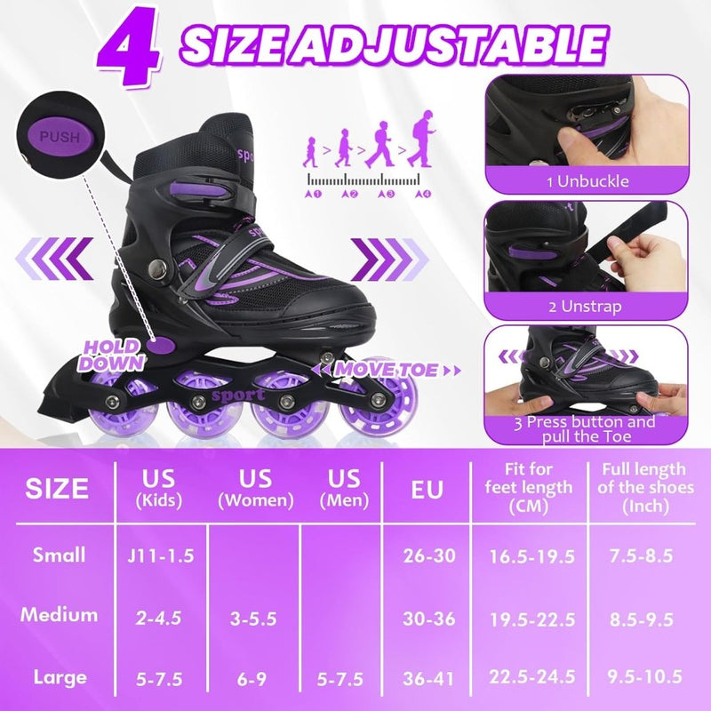 Laad afbeelding in Galerijviewer, Verstelbare Kinderen inline skates voor Meisjes Jongens Beginners, Inline skates voor Kinderen en Tieners met lichtgevende wielen voor binnen en buiten Sport Paars &amp; Blauw - happygetfit.com
