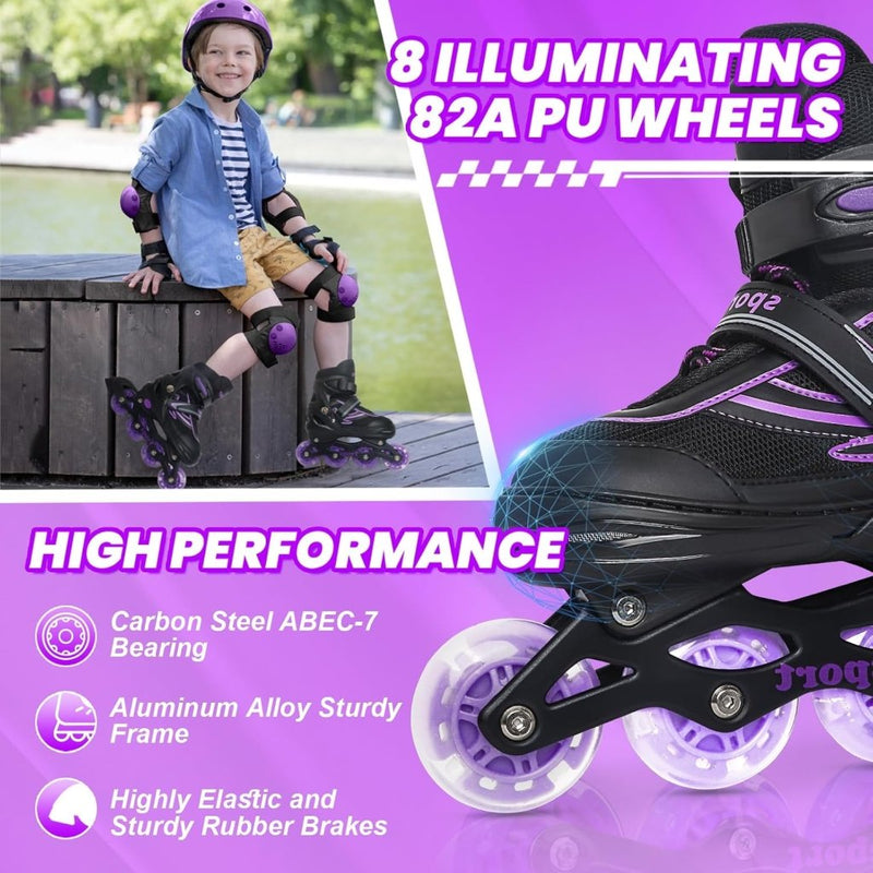 Laad afbeelding in Galerijviewer, Verstelbare Kinderen inline skates voor Meisjes Jongens Beginners, Inline skates voor Kinderen en Tieners met lichtgevende wielen voor binnen en buiten Sport Paars &amp; Blauw - happygetfit.com
