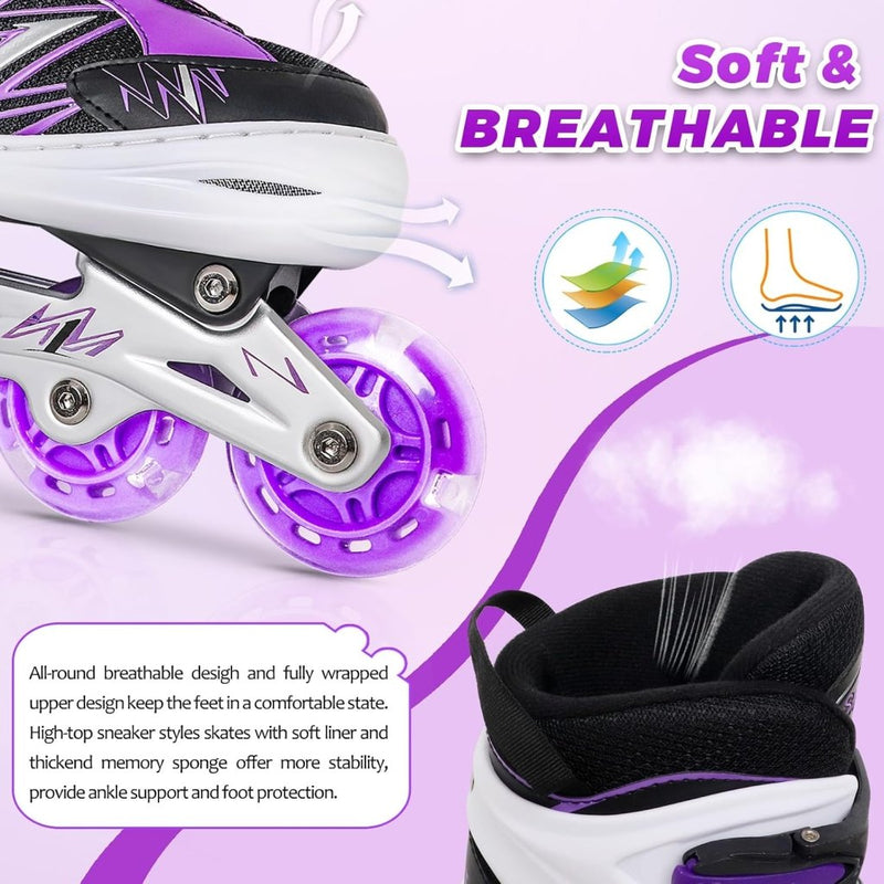 Laad afbeelding in Galerijviewer, Verstelbare Kinderen inline skates voor Meisjes Jongens Beginners, Paars &amp; Rood Inline skates voor Kinderen en Tieners met lichtgevende wielen voor binnen en buiten Sport - happygetfit.com
