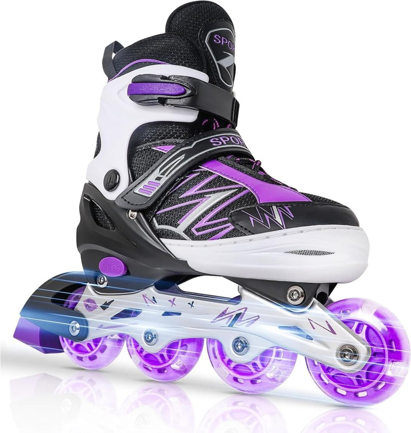 Laad afbeelding in Galerijviewer, Verstelbare Kinderen inline skates voor Meisjes Jongens Beginners, Paars &amp; Rood Inline skates voor Kinderen en Tieners met lichtgevende wielen voor binnen en buiten Sport - happygetfit.com
