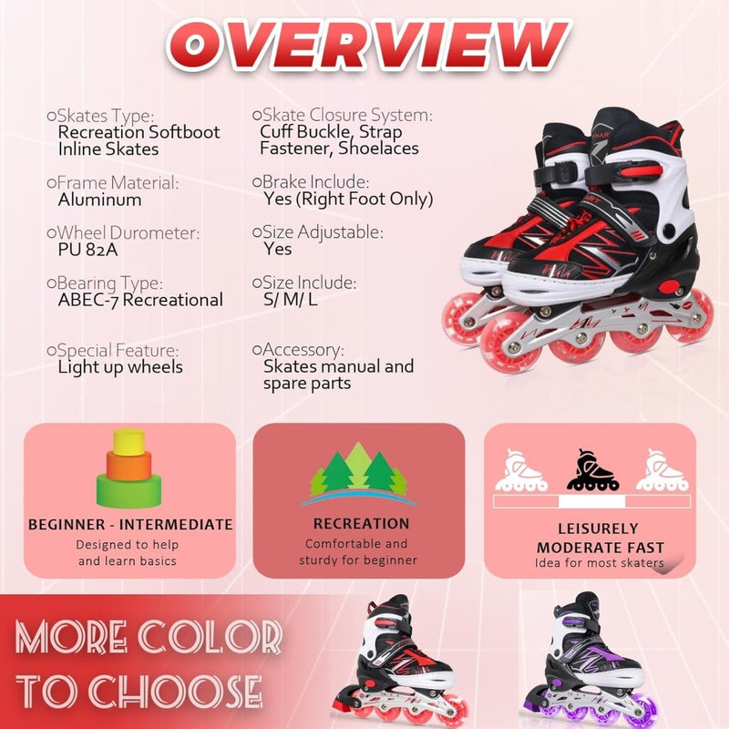 Laad afbeelding in Galerijviewer, Verstelbare Kinderen inline skates voor Meisjes Jongens Beginners, Paars &amp; Rood Inline skates voor Kinderen en Tieners met lichtgevende wielen voor binnen en buiten Sport - happygetfit.com
