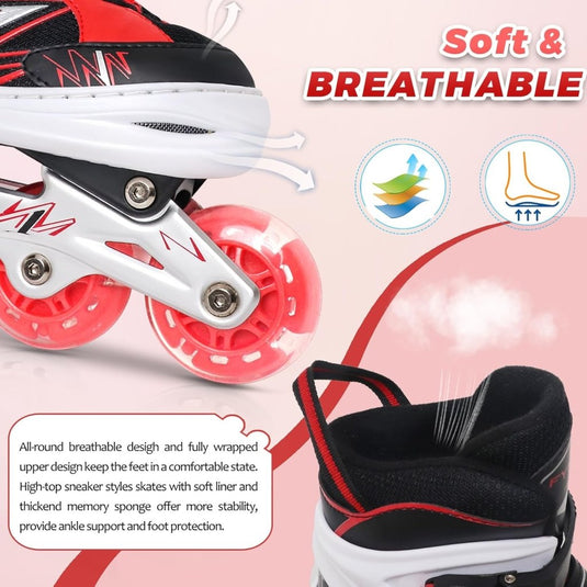 Verstelbare Kinderen inline skates voor Meisjes Jongens Beginners, Paars & Rood Inline skates voor Kinderen en Tieners met lichtgevende wielen voor binnen en buiten Sport - happygetfit.com