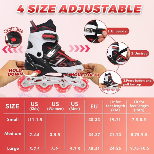 Verstelbare Kinderen inline skates voor Meisjes Jongens Beginners, Paars & Rood Inline skates voor Kinderen en Tieners met lichtgevende wielen voor binnen en buiten Sport - happygetfit.com