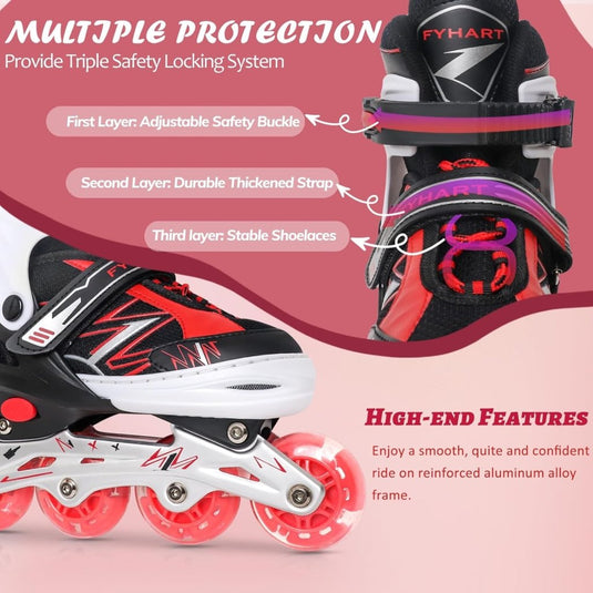 Verstelbare Kinderen inline skates voor Meisjes Jongens Beginners, Paars & Rood Inline skates voor Kinderen en Tieners met lichtgevende wielen voor binnen en buiten Sport - happygetfit.com