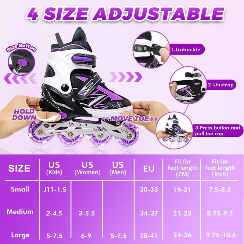 Laad afbeelding in Galerijviewer, Verstelbare Kinderen inline skates voor Meisjes Jongens Beginners, Paars &amp; Rood Inline skates voor Kinderen en Tieners met lichtgevende wielen voor binnen en buiten Sport - happygetfit.com
