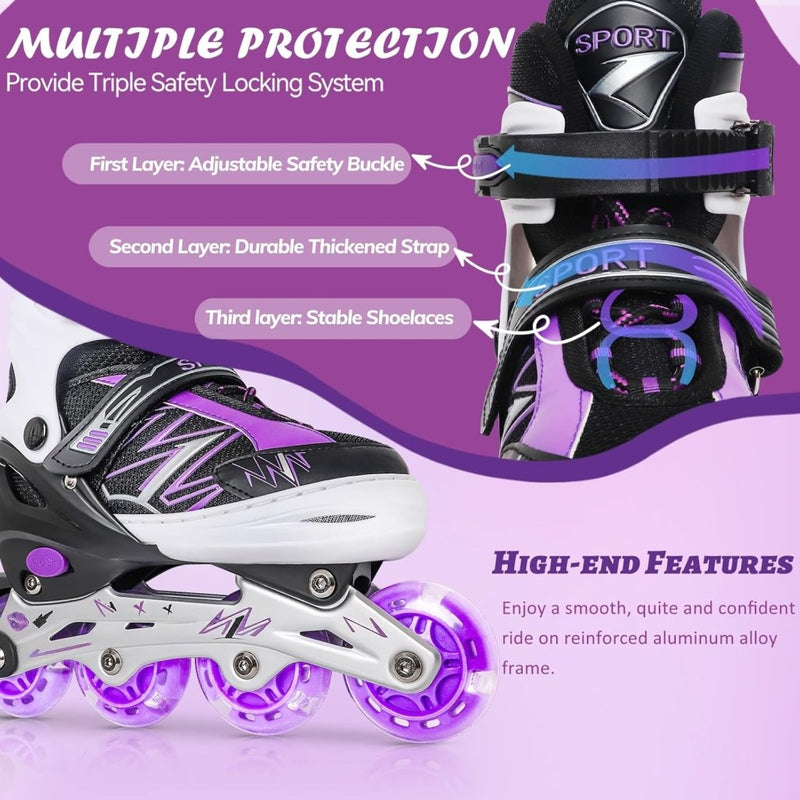 Laad afbeelding in Galerijviewer, Verstelbare Kinderen inline skates voor Meisjes Jongens Beginners, Paars &amp; Rood Inline skates voor Kinderen en Tieners met lichtgevende wielen voor binnen en buiten Sport - happygetfit.com
