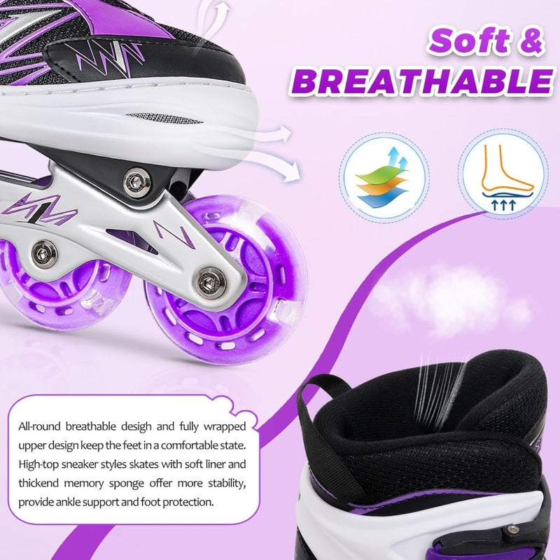 Laad afbeelding in Galerijviewer, Verstelbare Kinderen inline skates voor Meisjes Jongens Beginners, Paars &amp; Rood Inline skates voor Kinderen en Tieners met lichtgevende wielen voor binnen en buiten Sport - happygetfit.com
