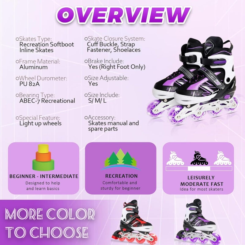 Laad afbeelding in Galerijviewer, Verstelbare Kinderen inline skates voor Meisjes Jongens Beginners, Paars &amp; Rood Inline skates voor Kinderen en Tieners met lichtgevende wielen voor binnen en buiten Sport - happygetfit.com
