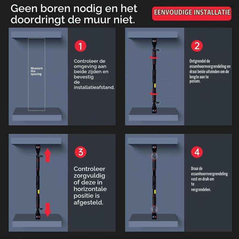 Laad afbeelding in Galerijviewer, Verstelbare optrekstang voor deurkozijn 70-99 cm tot 150 kg rood – pull-up bar – krachttraining - happygetfit.com
