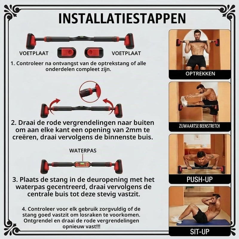 Load image into Gallery viewer, Verstelbare optrekstang voor deurkozijn zonder boren tot 250 kg – pull-up bar – krachttraining - happygetfit.com
