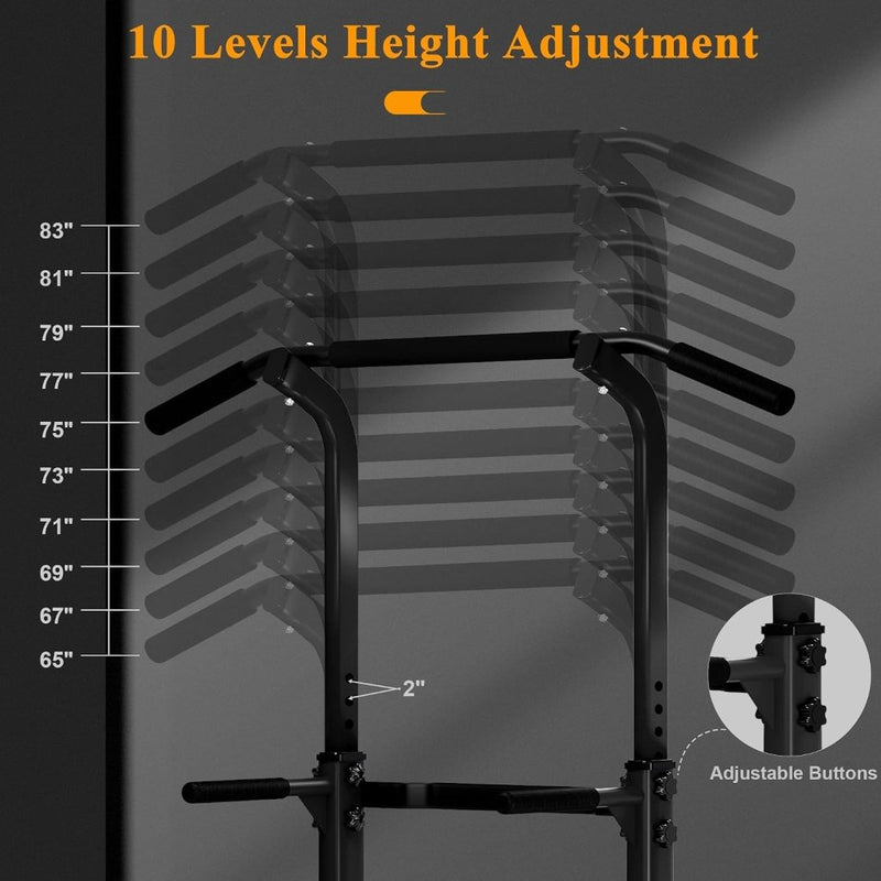Laad afbeelding in Galerijviewer, Verstelbare power tower 165-210 cm met optrekstang en dipstation – krachtstation – fitnessrek - happygetfit.com
