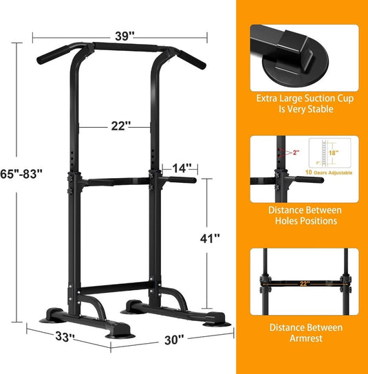 Verstelbare power tower 165-210 cm met optrekstang en dipstation – krachtstation – fitnessrek - happygetfit.com