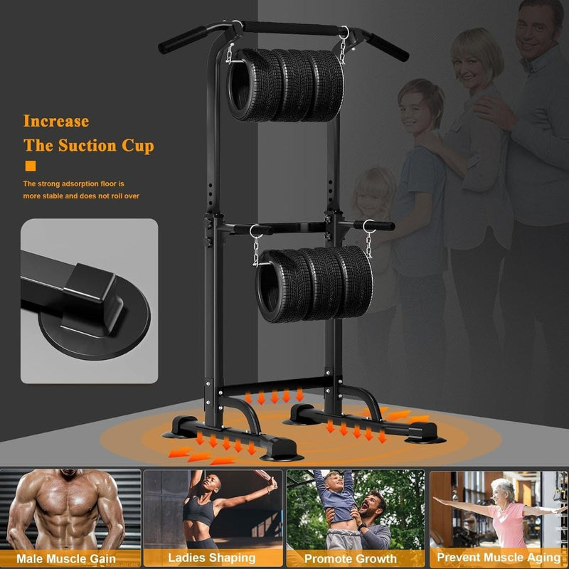 Laad afbeelding in Galerijviewer, Verstelbare power tower 165-210 cm met optrekstang en dipstation – krachtstation – fitnessrek - happygetfit.com
