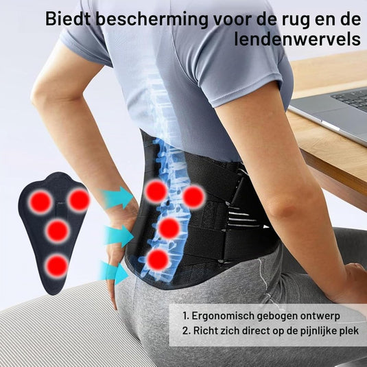 Verstelbare rugbrace maat L met metalen steunstangen en ademende lendensteun – rugbandage – onderrug ondersteuning - happygetfit.com