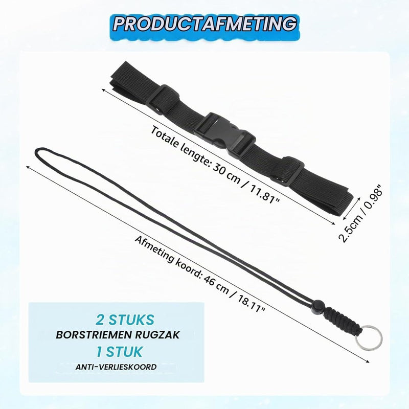 Chargez l'image dans la visionneuse de la galerie, Verstelbare rugzak borstband set met snelgesp en veiligheidskoord – borstriem – outdoor accessoires - happygetfit.com
