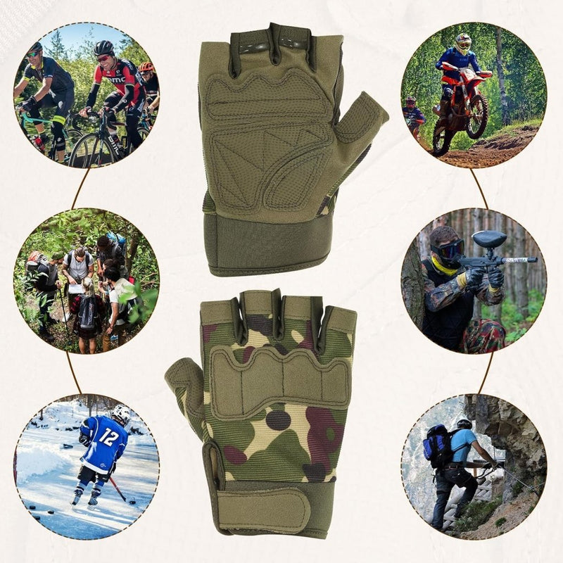 Laad afbeelding in Galerijviewer, Vingerloze sporthandschoenen heren maat L camouflage – halve vingerhandschoenen – fiets klim accessoires - happygetfit.com
