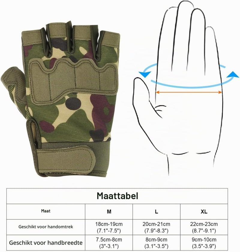 Laad afbeelding in Galerijviewer, Vingerloze sporthandschoenen heren maat L camouflage – halve vingerhandschoenen – fiets klim accessoires - happygetfit.com
