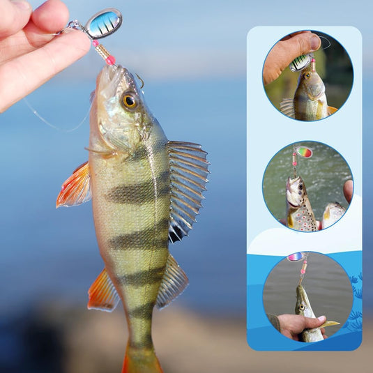 Visspinners 16 stuks 7,5 cm van metaal met reflecterende bladen en scherpe dreggen – forelspinners – roofvisaccessoires - happygetfit.com