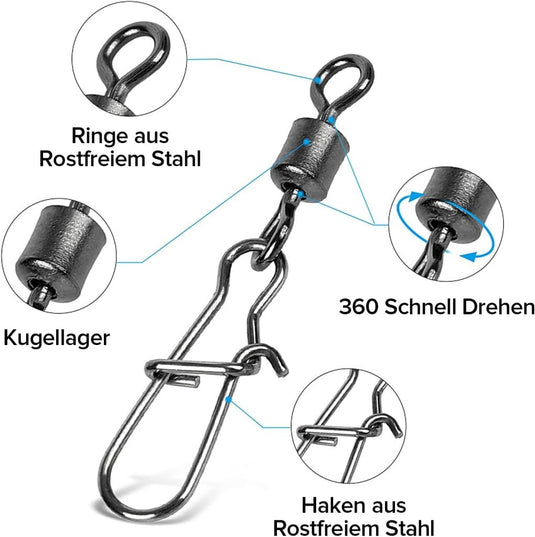 Viswervels met karabijnhaak set van 200 stuks - happygetfit.com