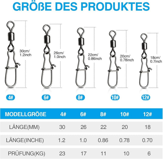 Viswervels met karabijnhaak set van 200 stuks - happygetfit.com