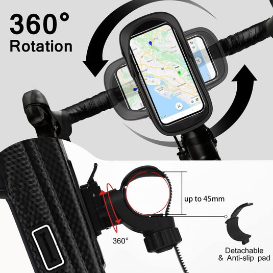 Vitalismo Fiets Telefoonhouder Waterdicht Fietsstuurtas - Fietshouder Smartphone Touchscreen Fietstelefoonhouder Stuurtas Fietstas Stuur 360° Rotatie Regenhoes Opslagruimte voor Telefoon tot 7 inch - happygetfit.com