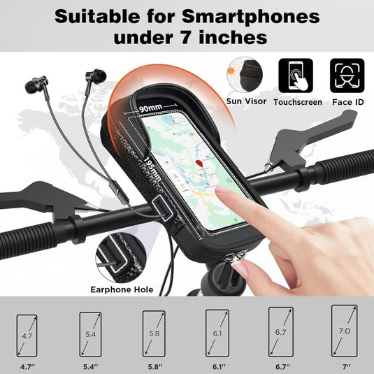 Vitalismo Fiets Telefoonhouder Waterdicht Fietsstuurtas - Fietshouder Smartphone Touchscreen Fietstelefoonhouder Stuurtas Fietstas Stuur 360° Rotatie Regenhoes Opslagruimte voor Telefoon tot 7 inch - happygetfit.com