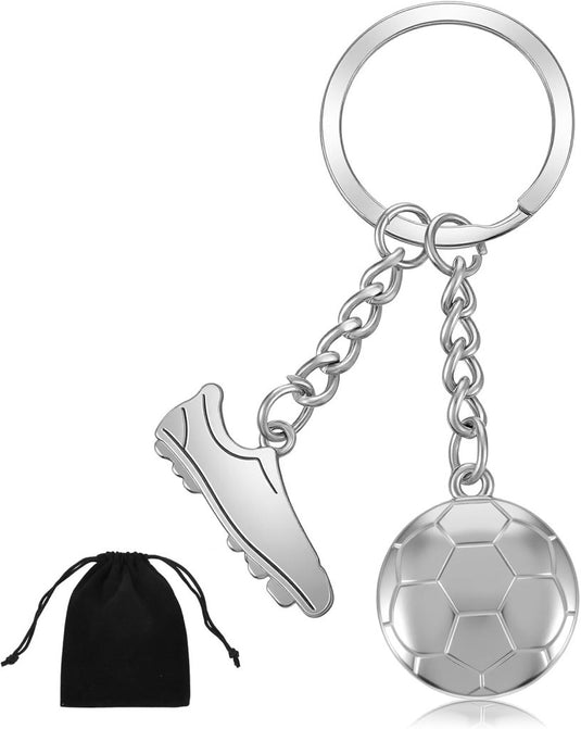 Voetbal sleutelhanger met schoen en bal zilver - happygetfit.com