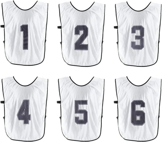 Voetbal trainingshesjes 6 stuks genummerd 1 tot 6 voor volwassenen – teamvesten – sporthesjes - happygetfit.com