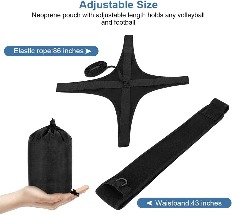 Load image into Gallery viewer, Verbeter je spel met onze volleybaltrainingshulp, met een verstelbare riem en een verstelbare neopreen tas. Het elastische touw is tot 86 inch lang, gecombineerd met een 43 inch tailleband, alles in een handige zwarte opbergtas voor eenvoudig dragen.
