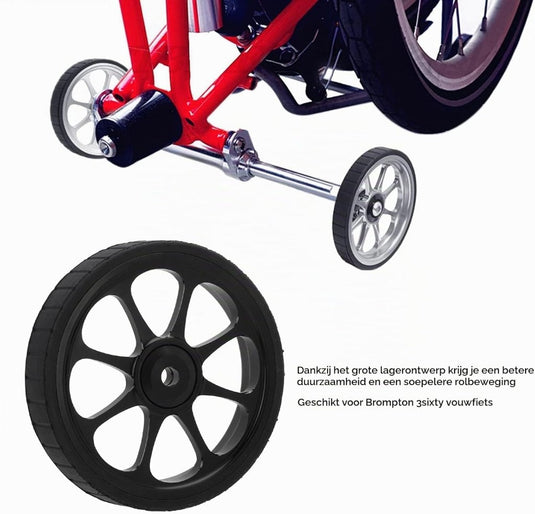 Vouwfiets transportwiel 82 mm van aluminium met ingebouwd lager voor 3sixty fietsen – easywheel – fietsonderdelen - happygetfit.com