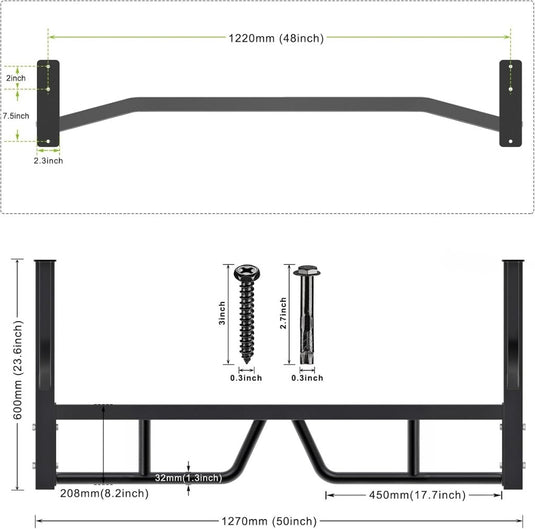 Wandgemonteerde optrekstang 122 cm met 12 gripposities tot 227 kg – pull-up bar – krachttraining - happygetfit.com