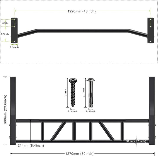 Wandgemonteerde optrekstang 122 cm met meerdere gripposities en ankerpunten – pull-up bar – krachttraining - happygetfit.com
