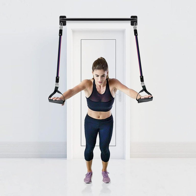 Załaduj obraz do przeglądarki galerii, Wandgemonteerde optrekstang met 4 gripposities en accessoireringen tot 227 kg – pull-up bar – krachttraining - happygetfit.com
