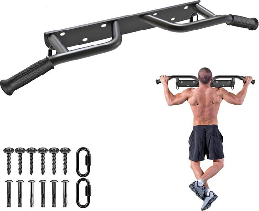 Wandgemonteerde optrekstang met 4 gripposities en accessoireringen tot 227 kg – pull-up bar – krachttraining - happygetfit.com