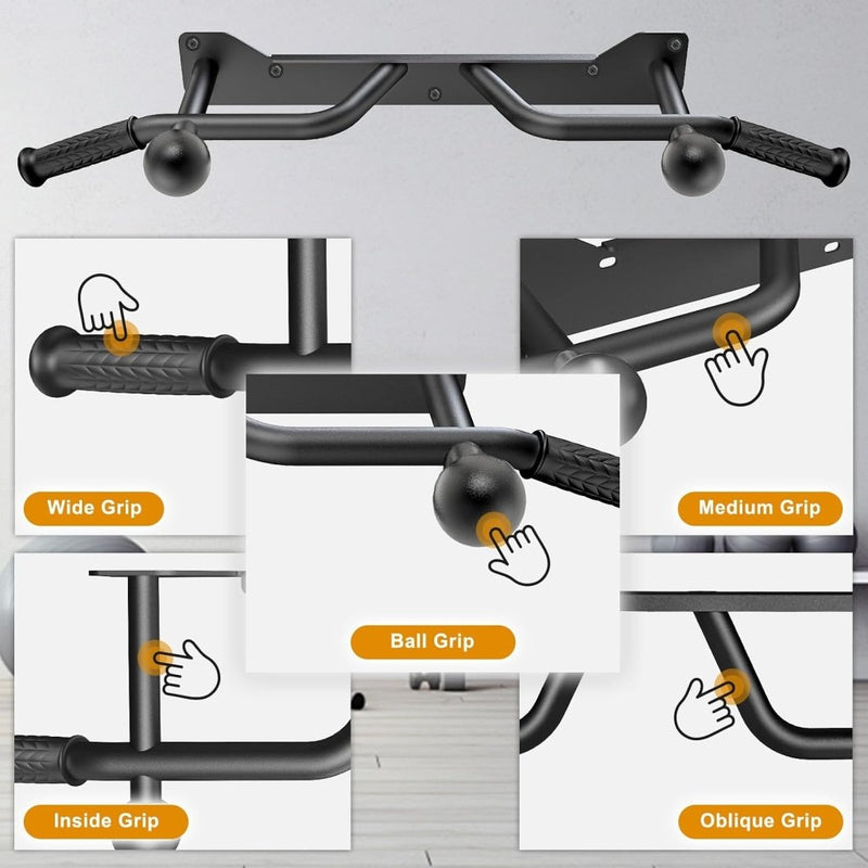Załaduj obraz do przeglądarki galerii, Wandgemonteerde optrekstang met meerdere gripposities tot 272 kg – pull-up bar – krachttraining - happygetfit.com
