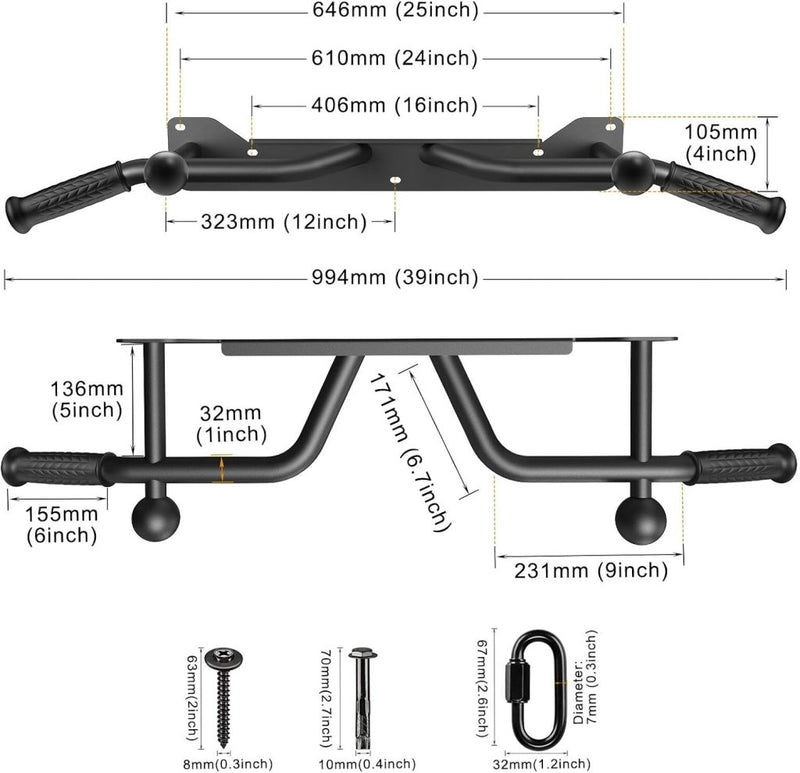 Załaduj obraz do przeglądarki galerii, Wandgemonteerde optrekstang met meerdere gripposities tot 272 kg – pull-up bar – krachttraining - happygetfit.com
