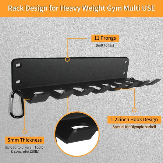 Wandrek voor fitnessaccessoires en halterstangen zwart - happygetfit.com