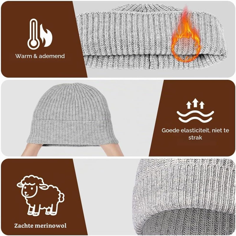 Charger l’image dans la visionneuse de galerie, Warme wintermuts van 100% merinowol voor dames en heren met hoofdomtrek 50-58 cm – thermomuts – skikleding - happygetfit.com
