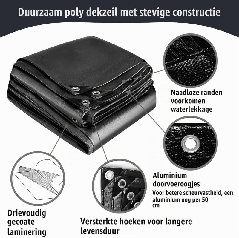 Carica immagine in Galleria Viewer, Waterdicht afdekzeil 2 x 4 meter 260 g/m² met ogen zwart – PE dekzeil – beschermzeil - happygetfit.com

