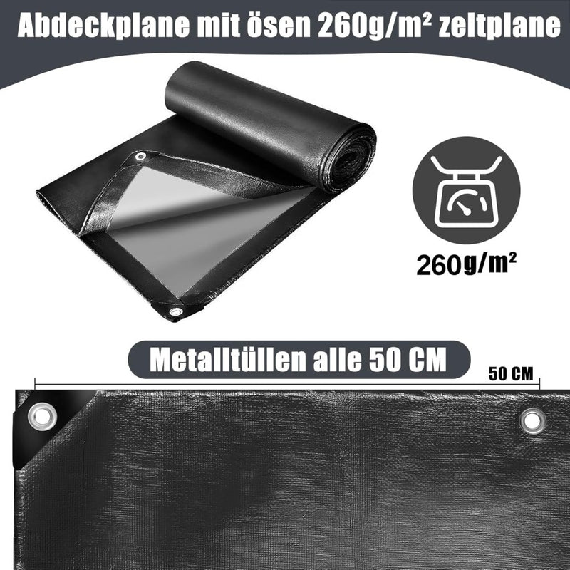Carica immagine in Galleria Viewer, Waterdicht afdekzeil 2 x 4 meter 260 g/m² met ogen zwart – PE dekzeil – beschermzeil - happygetfit.com
