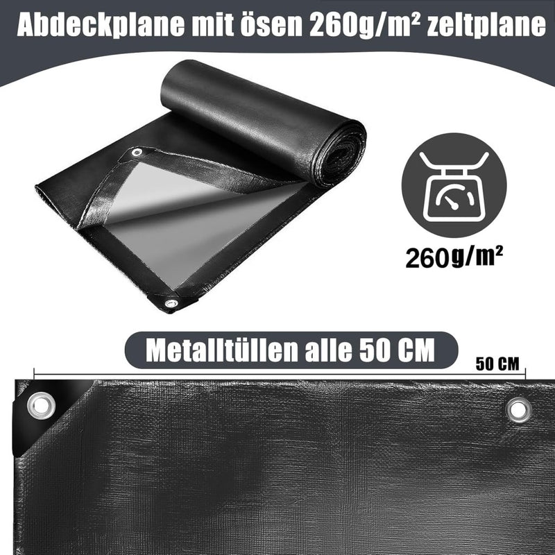 Carica immagine in Galleria Viewer, Waterdicht afdekzeil 2 x 4 meter 260 g/m² met ogen zwart – PE dekzeil – beschermzeil - happygetfit.com
