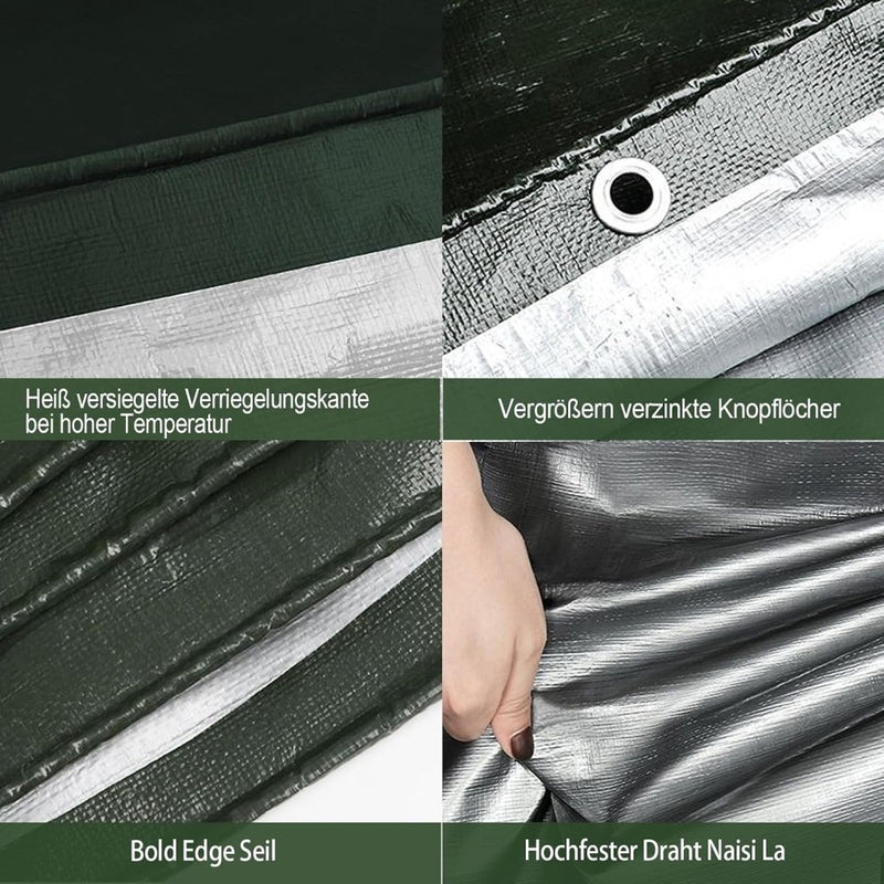 Carica immagine in Galleria Viewer, Waterdicht afdekzeil 4 x 5 meter 180 g/m² met ogen groen-zilver – PE dekzeil – beschermzeil - happygetfit.com
