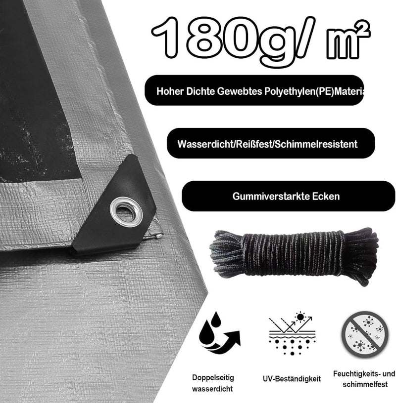 Carica immagine in Galleria Viewer, Waterdicht afdekzeil 4 x 5 meter 180 g/m² met ogen groen-zilver – PE dekzeil – beschermzeil - happygetfit.com
