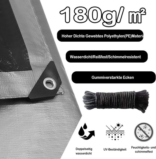 Waterdicht afdekzeil 4 x 5 meter 180 g/m² met ogen groen-zilver – PE dekzeil – beschermzeil - happygetfit.com