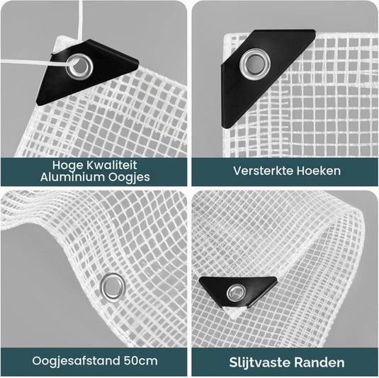 Waterdicht afdekzeil 4 x 6 meter 140 g/m² transparant met ogen – PE dekzeil – beschermzeil - happygetfit.com