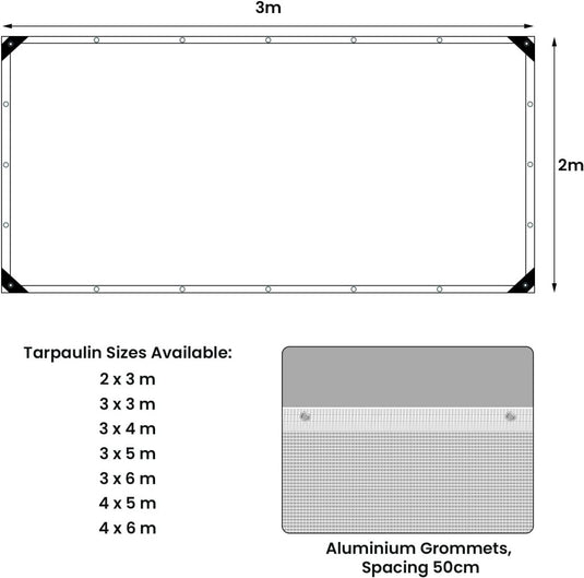 Waterdicht afdekzeil 4 x 6 meter 140 g/m² transparant met ogen – PE dekzeil – beschermzeil - happygetfit.com