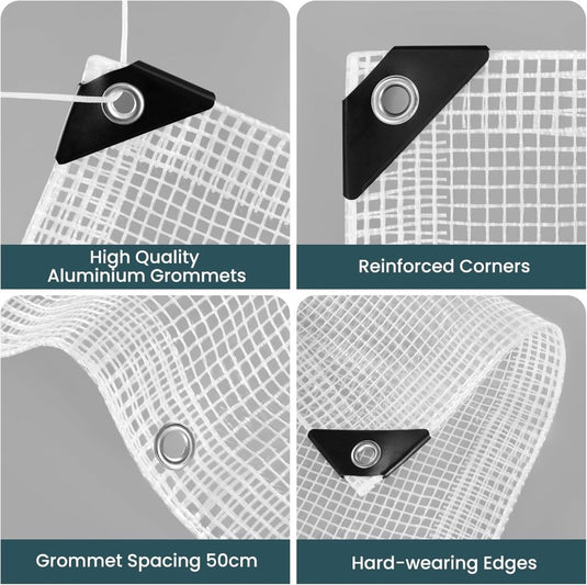 Waterdicht afdekzeil 4 x 6 meter 140 g/m² transparant met ogen – PE dekzeil – beschermzeil - happygetfit.com
