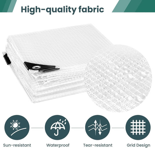 Waterdicht afdekzeil 4 x 6 meter 140 g/m² transparant met ogen – PE dekzeil – beschermzeil - happygetfit.com